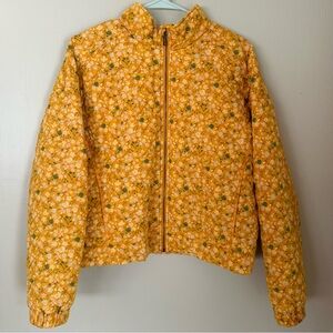 Floral Yellow Quilted Bomber Jacket Cotton Everyday Spring